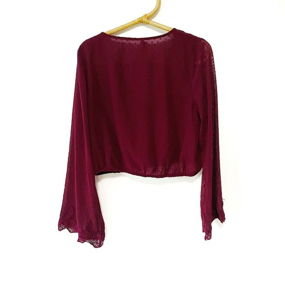 Showpo Size 14 Red Wine Long Sleeve Crop Top Festival Party - Picture 9 of 11